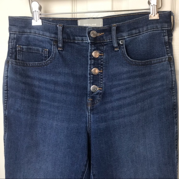 EVERLANE The Vintage Skinny Jean Denim Rae Hem Ankle Crop Dark Wash Button Front - Picture 3 of 9